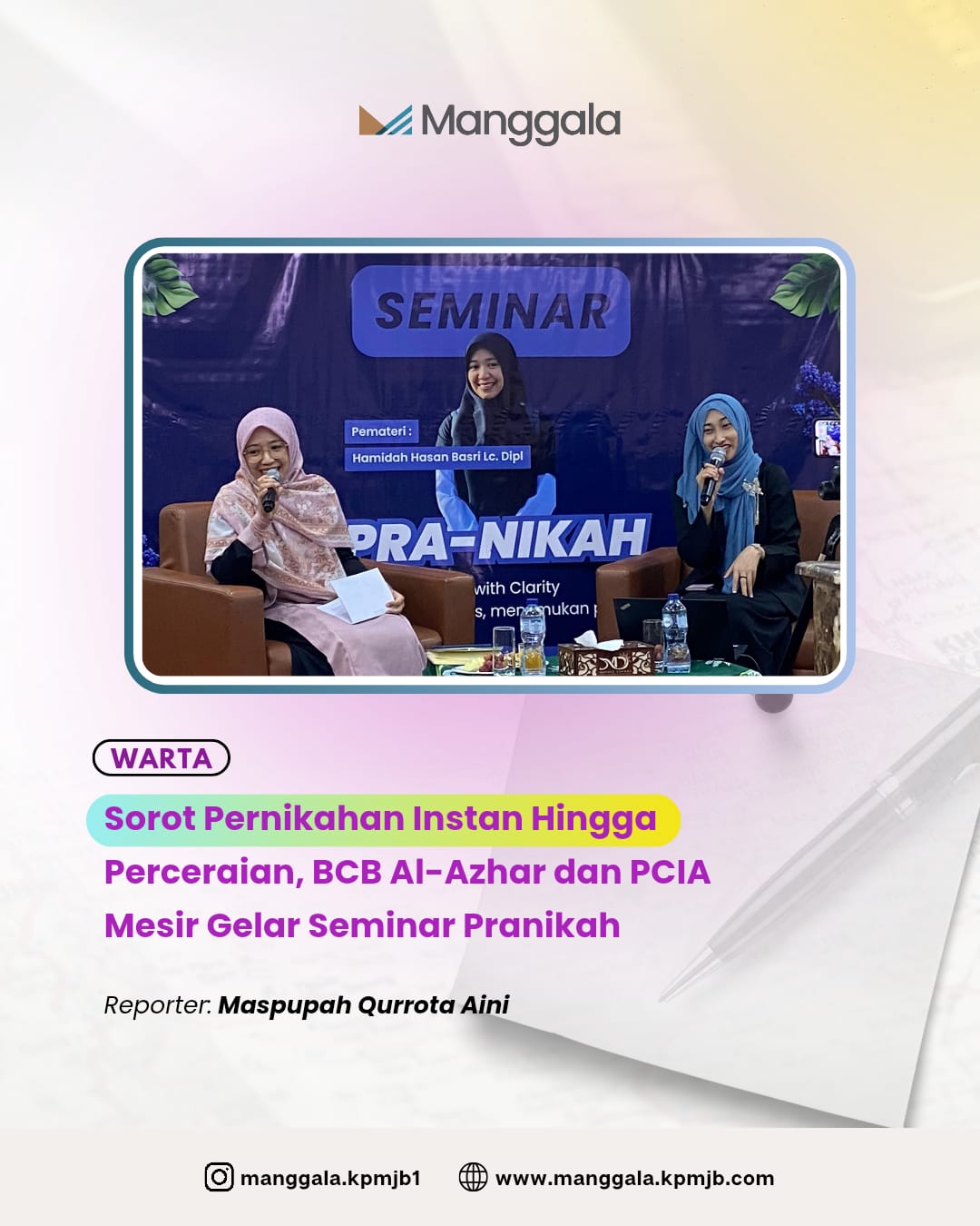 Pernikahan Instan Hingga Perceraian, BCB Al-Azhar dan PCIA Gelar Seminar Pranikah